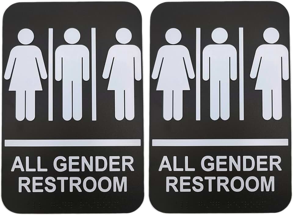 Kraken Bath Co. - ADA All Gender Restroom Sign with Braille and Adhesive - 9" x 6" (All Gender Restroom Sign) (All Gender - 2 Pack)