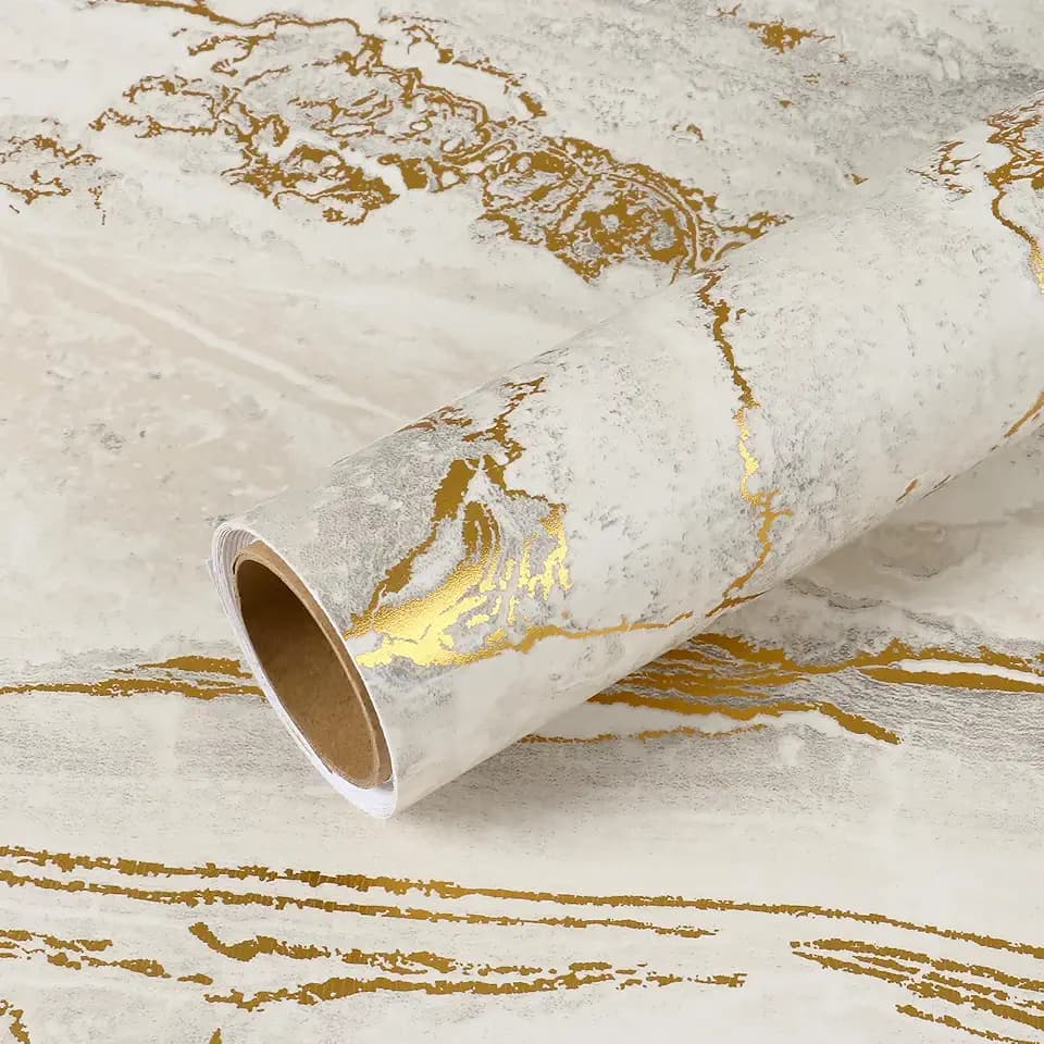 VEELIKE Beige Gold Liquid Marble Contact Paper for Countertops Waterproof Peel and Stick Countertops Matte Marble Wallpaper for Kitchen 15.7''x118'' Self Adhesive Countertop Vinyl for Bathroom Table