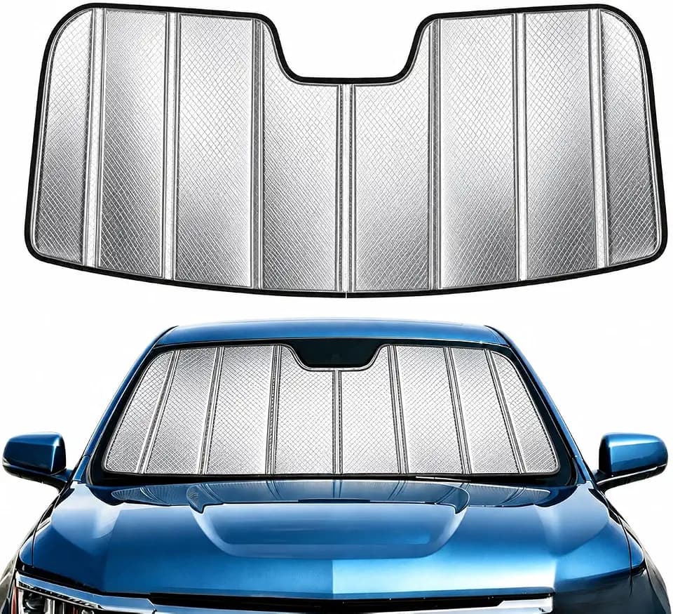 Custom Fit Windshield Sun Shade for Ford Mustang 2024-2026, Foldable 3-Layer High Reflective Silver Sunshade, Blocks UV Rays & Reduces Cabin Heat