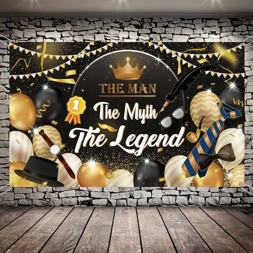 The Man The Myth The Legend Backdrop Banner, Large Size, Fathers Day, Multi-colored Polyester, 6x4ft