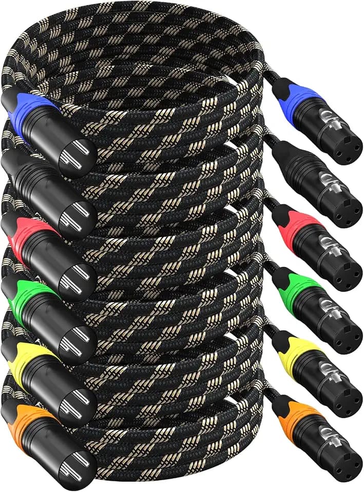 Braided XLR Cables 25ft 6 Pack, XLR Microphone Cable, 3-pin Professional Male to Female Balanced Mic Cable, X LR Speaker Cable for Microphone Mixer Multicolor