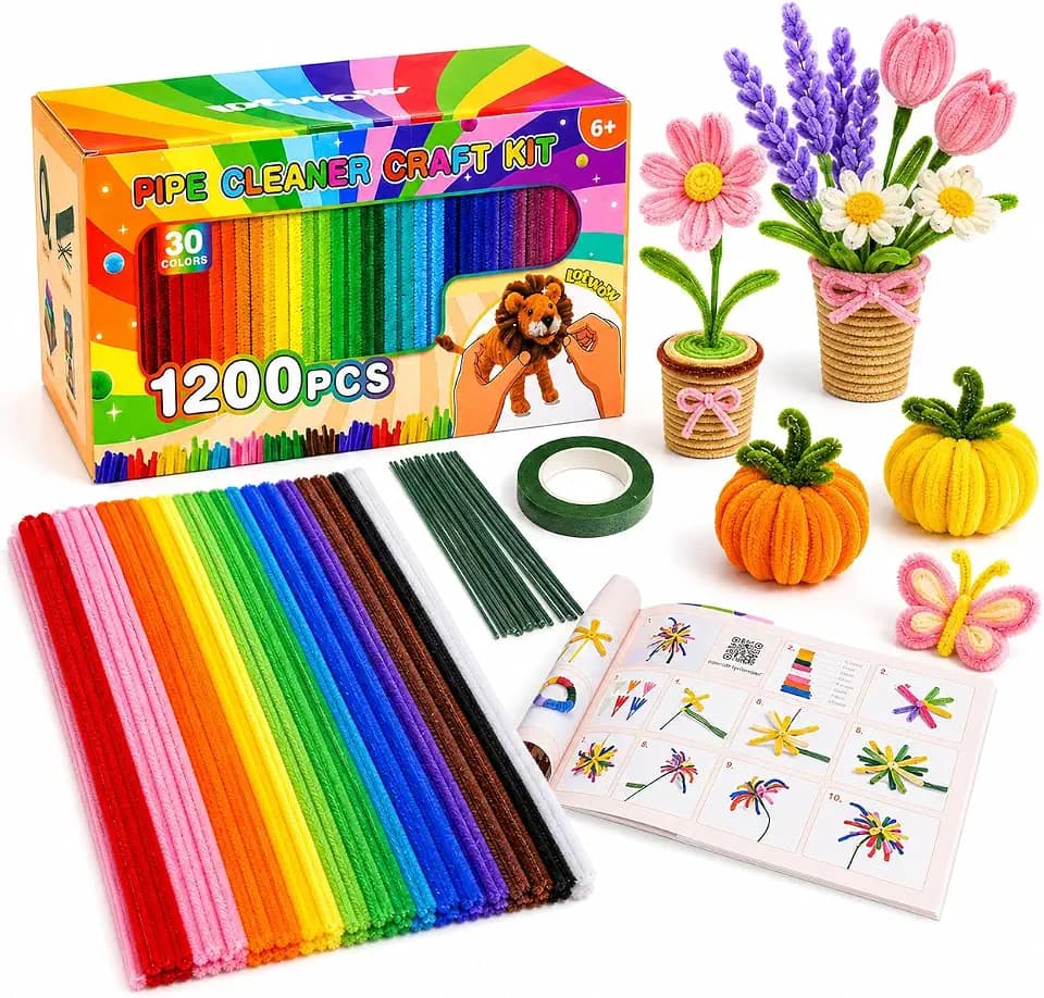 LOTWOW 1200PCS 30 Colors Pipe Cleaners Bulk, Thick Pipe Cleaner Flower Kit