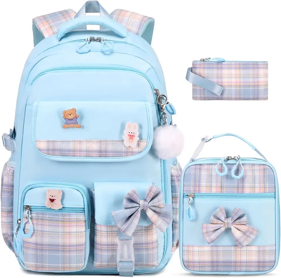 ACESAK 3PCS Bow Backpack for Girls with Lunch Box Pencil Case Set