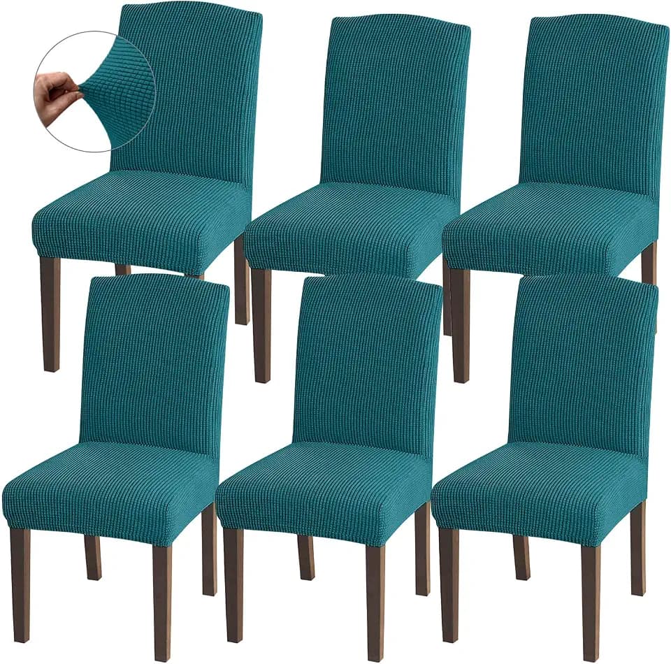 Granbest Hohe Dehnung Stuhlhussen, Universelle Passform Jacquard Esszimmerstühle Bezüge, Abnehmbare Stuhl Protektors für Esszimmer, Küche, Restaurant und Hotel (Set von 6, Schwarzgrün)