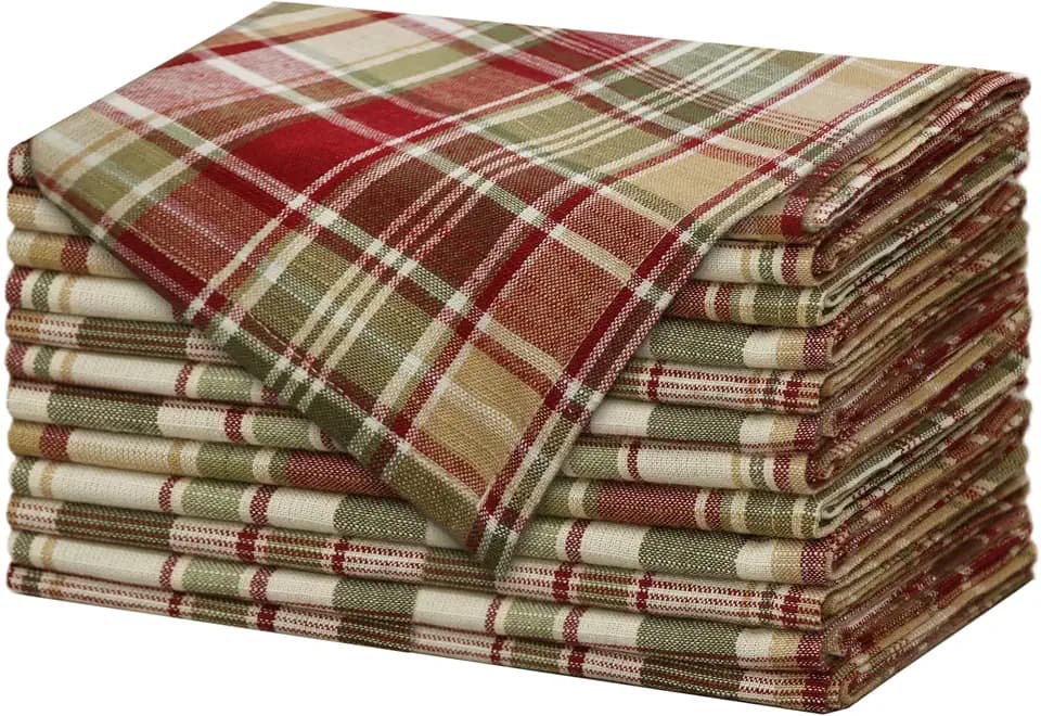 COTTON CRAFT Harvest Plaid Cloth Napkin - 12 Pack 100% Cotton Dinner Napkin