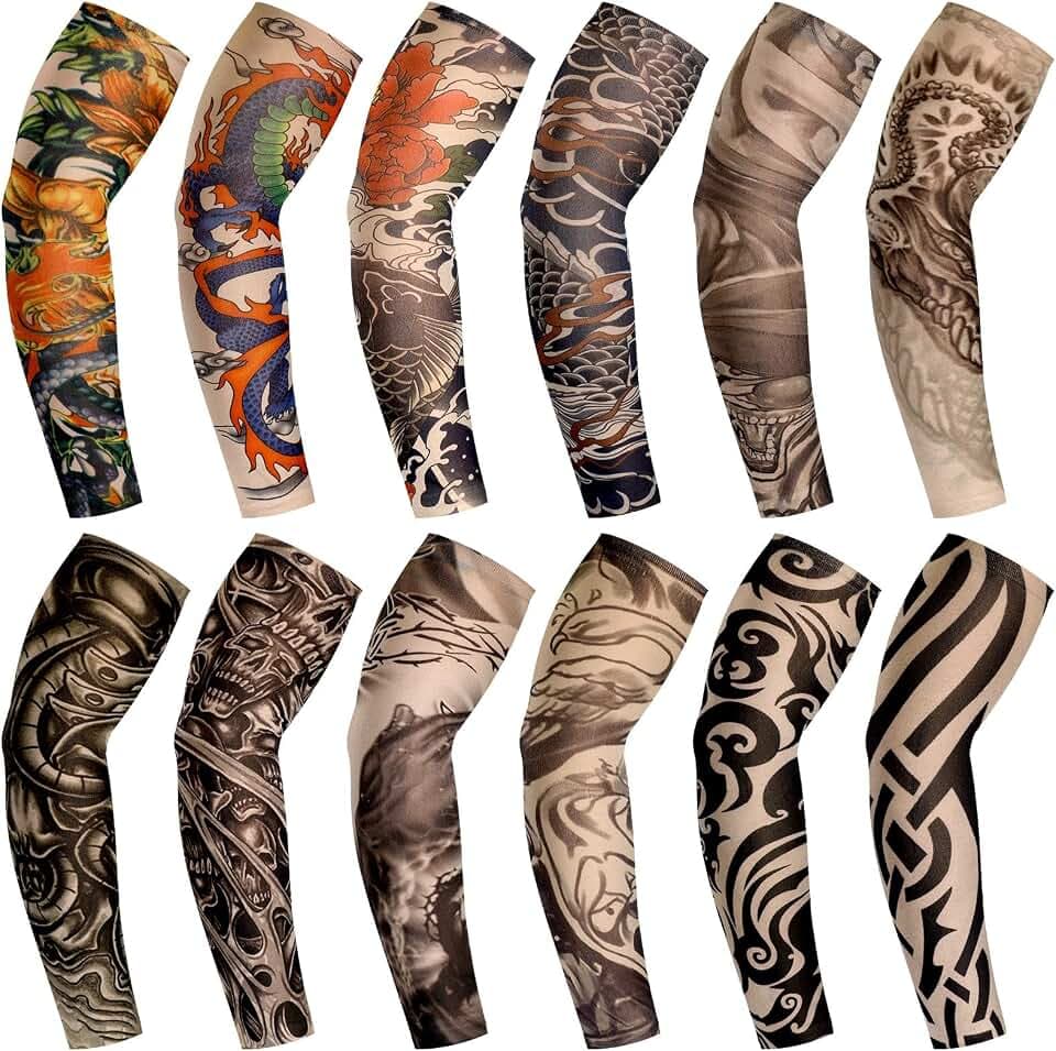 BBTO 12 Stück Tattoo Ärmel Set Gefälschte Sonnencreme Armlinge