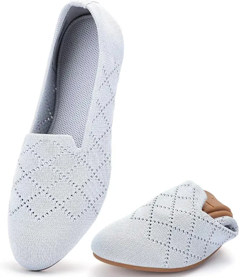 poemlady Women's Ballet Flats Slip On Knit Soft Round Toe Dress Shoes