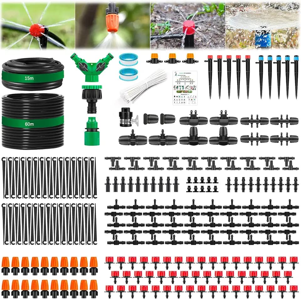 Garten BewässerungsSystem, 315Pcs Garten Bewässerung Kit,60M+15M Bewässerungsrohre, Automatik Tröpfchenbewässerung, Misting Kühlsystem für Landschaft, Flower Bed und Terrasse Pflanzen