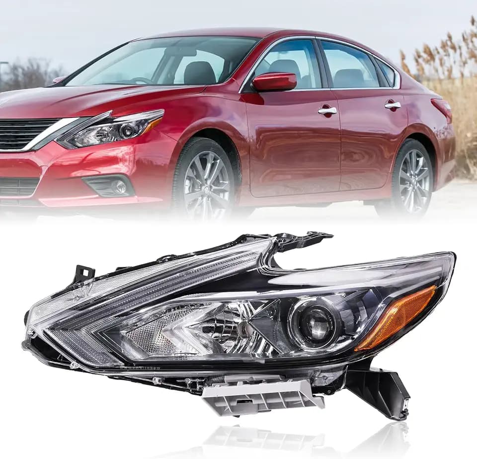 Halogen Headlights Compatible with 2016 2017 2018 Nissan Altima Headlamp w/o LED DRL Black Housing Headlight（Left Driver Side