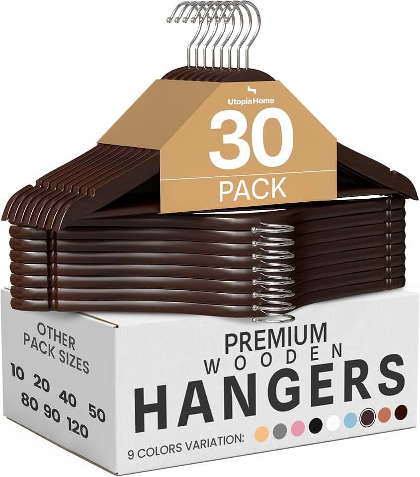 Utopia Home Wooden Hangers 30 Pack – Slim Suit Hangers Brown