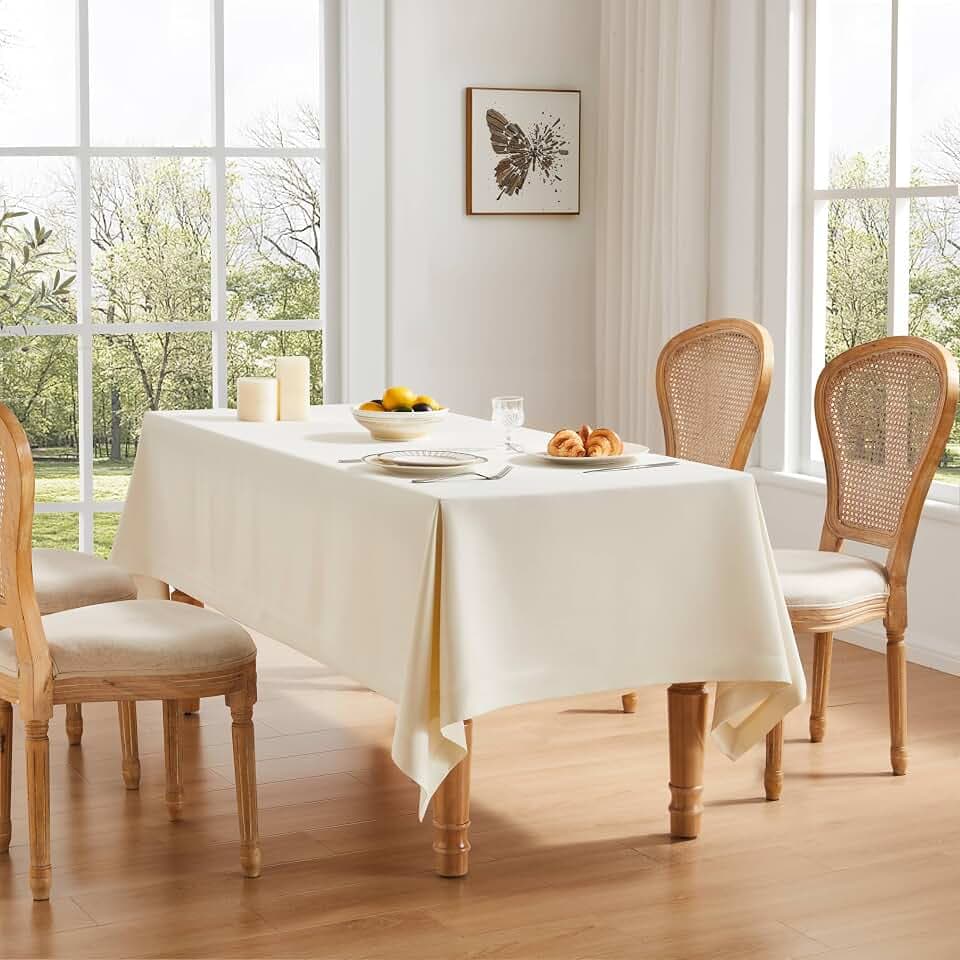 ZeeMart Linen Textured Rectangle Table Cloth, 60x104 Inch Ivory