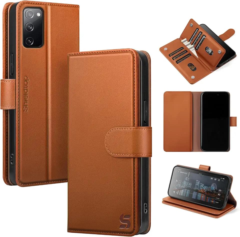 Shieldtop Compatible with Samsung Galaxy S20 FE Wallet Case with Card Holder,Women Men RFID Blocking PU Leather Flip TPU Protective Cover Credit Card Slots,Phone Case for Galaxy S20 FE,Light Brown