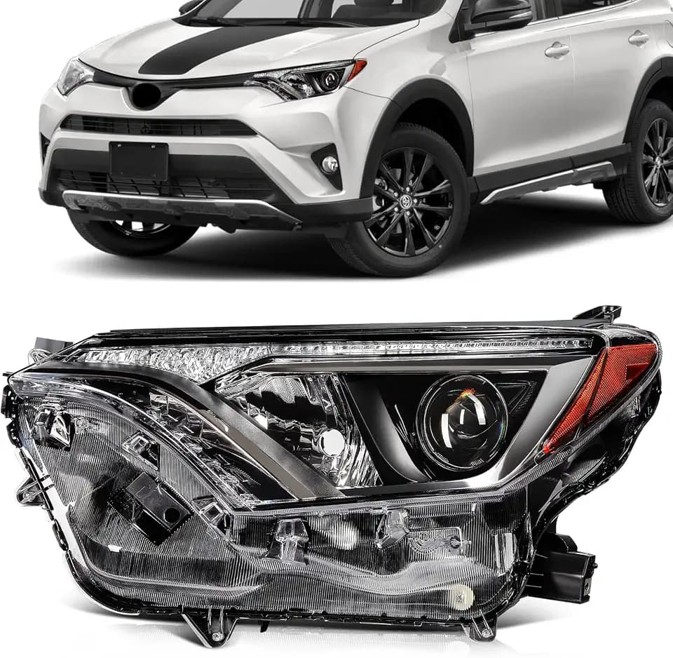 SCITOO Headlight Assembly Fit 2016-2018 for Toyota RAV4 Black Housing Amber Reflector Pair Headlights 81170-0R080