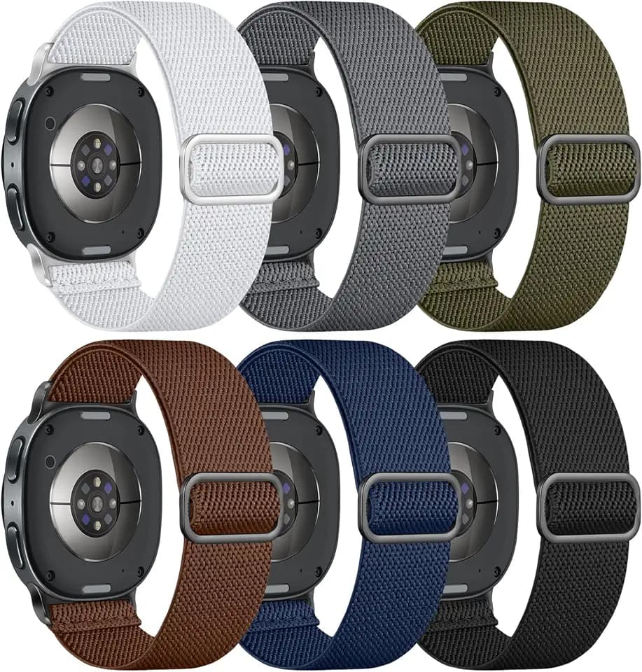Easuny 6 Pack Stretchy Bands Compatible with Samsung Galaxy Watch 8/9 Band 40mm 44mm, Samsung Galaxy Watch 8 Classic 46mm Loop, Elastic Soft Nylon Fabric No Gap Sport Strap Replacement for Women Men