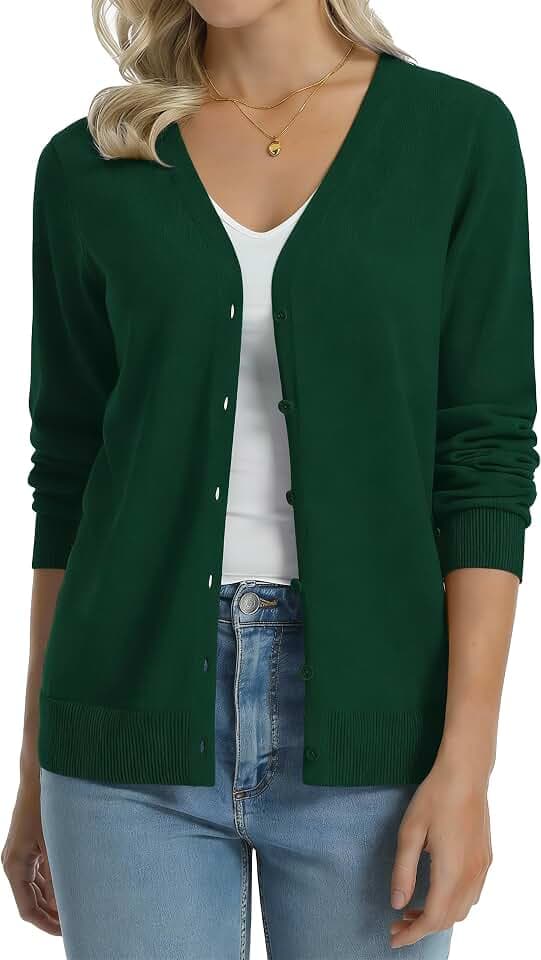 QUALFORT Women's 100% Cotton Lightweight Cardigans Long Sleeve Sweater