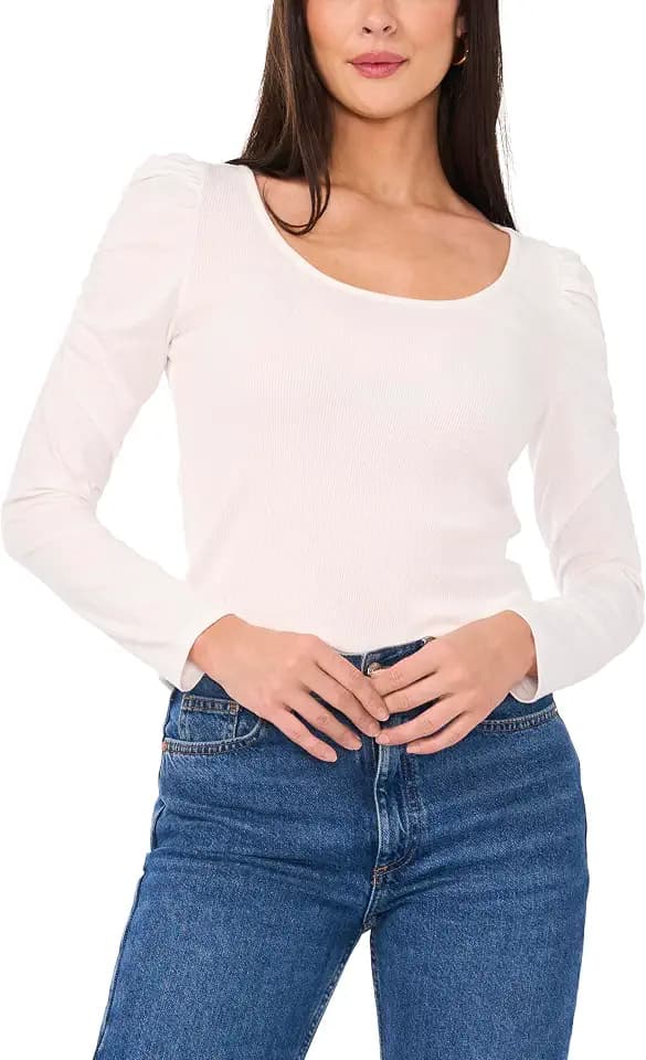 1.State Women's Scoop Neck Puff Long Sleeve Tee