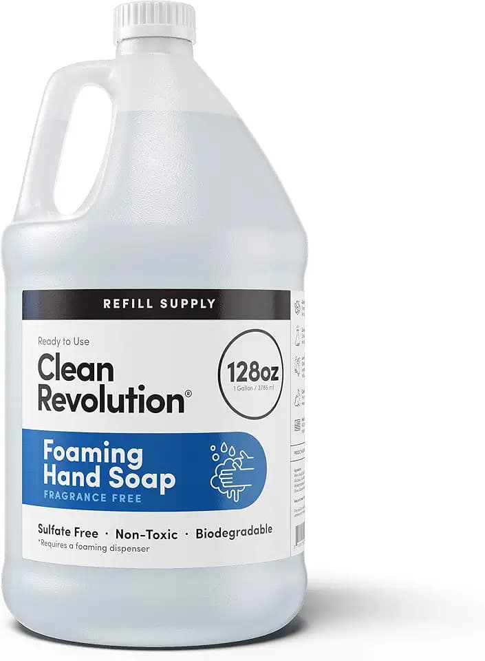 Clean Revolution Fragrance Free Foaming Hand Soap Refill, Moisturizing Sulfate-Free Hand Soap, Ready-to-Use Foam Soap Refill for Kitchen & Bathroom, Unscented 128 Fl Oz