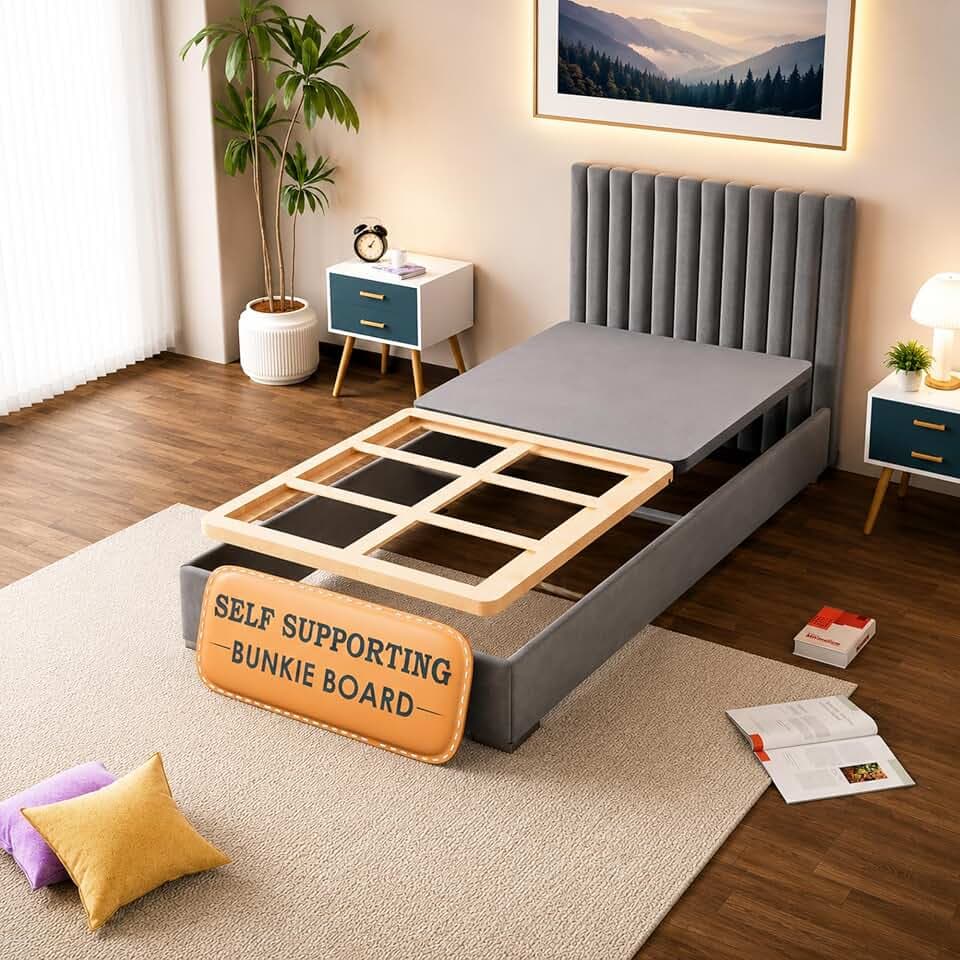 Premium 38mm Split Wood Bunkie Board Twin Size Bed - 2-Piece Under Mattress Support Board, Fully Assembled, Fabric Ventilation Cover - Replaces Wooden Slats or Box Spring for Bed Frames