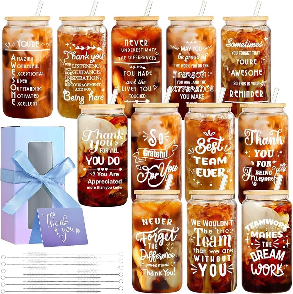 12-Pack Employee Appreciation Gifts Glass Cups, 16oz Coffee Cups
