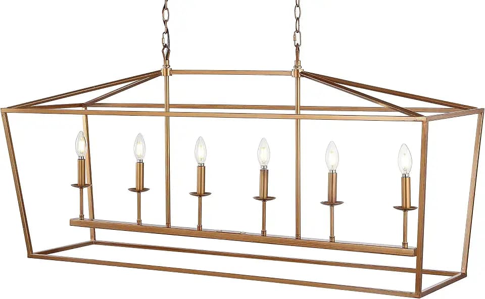 JONATHAN Y Pagoda 6-Light Pendant 49" Cage, Antique Gold