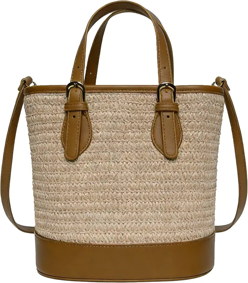 Trendy Women’s Straw Bucket Bag Straw Crossbody Bags For Women Summer Beach Clutch Travel Top-handle Shoulder Purse 2026