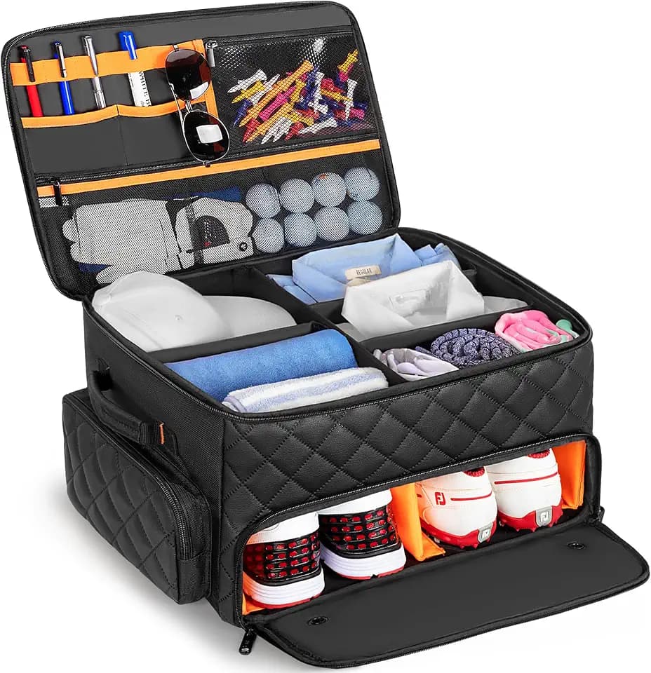 PGmoon 2 Layer Golf Trunk Organizer, Golf Car Storage Organizer,Black