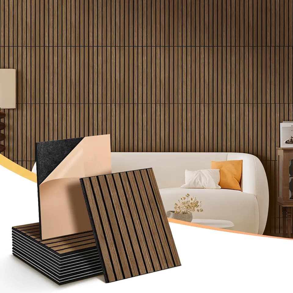 16" x 12" Acoustic Panels 12 Pack, Self-Adhesive 3D Wall Tile Walnut