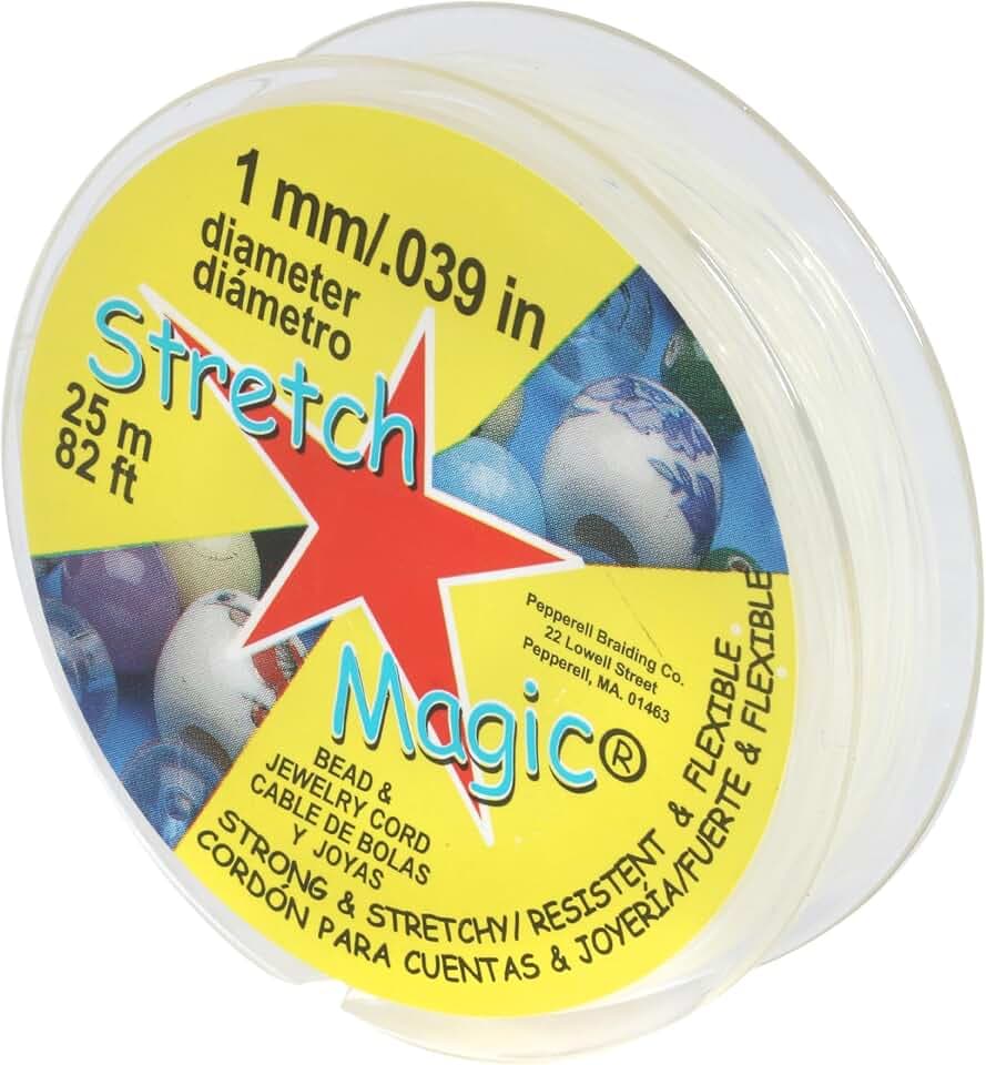 Stretch Magic Elastic Beading Cord – Clear Color, 1mm in Diameter, 25-Meter (82 ft) - Easy to Knot, Strong & Stretchy String for Making Beaded Jewelry