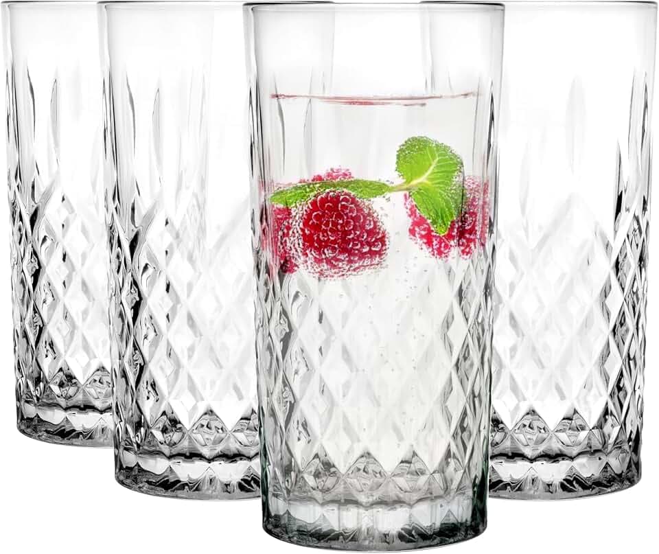 Glasmark Krosno Wassergläser Gläser Trinkgläser Set Longdrink Cocktail Gin Wasser Longdrinkgläser Cocktailgläser Trinkglas Wasserglas Spülmaschinenfest Transparent Mit Kristall Effekt 4 x 300ml