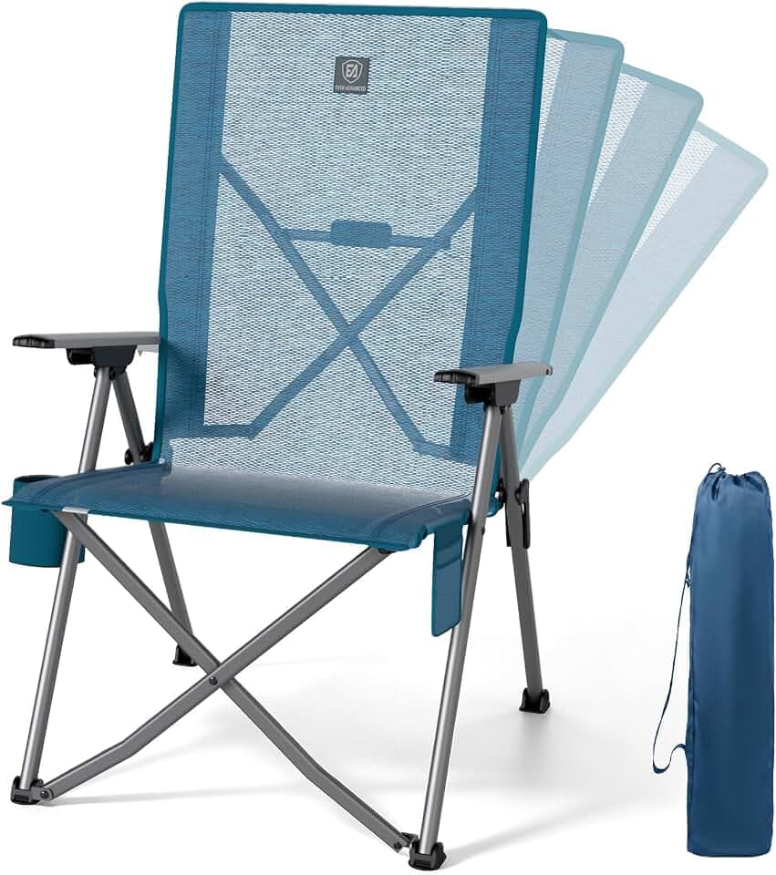 EVER ADVANCED Reclining Camping Chairs for Adult Supports 350lbs Mesh Blue