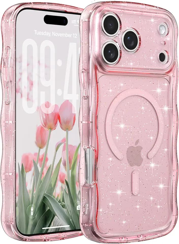 FABSPARK Glitter Case for iPhone 17 Pro Max,Fit for MagSafe,Pink