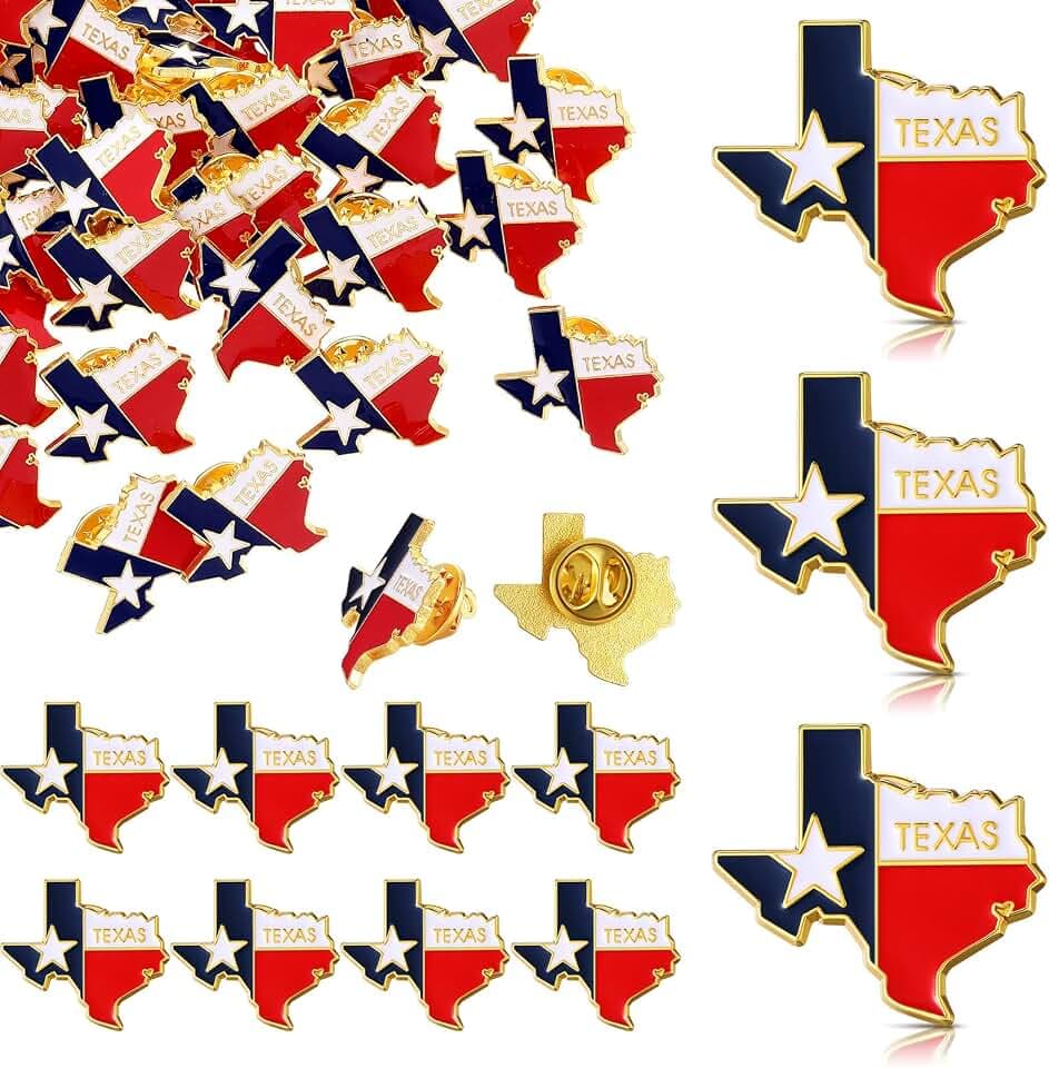Landical 50/80 Pcs Texas Pin Bulk State Shape Flag Texas Souvenir Gift Us American Flag Lapel Pin for Patriotic Traveler