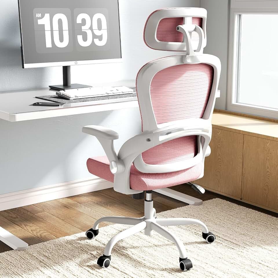 TRALT Ergonomischer Bürostuhl - Schreibtischstuhl mit Verstellbare Kopfstütze Höhenverstellbarer Bürostuhl Büro Stuhl - Office Chair Ergonomic Desk Chair - Gaming Stuhl 150kg für Lange Zeit Rose
