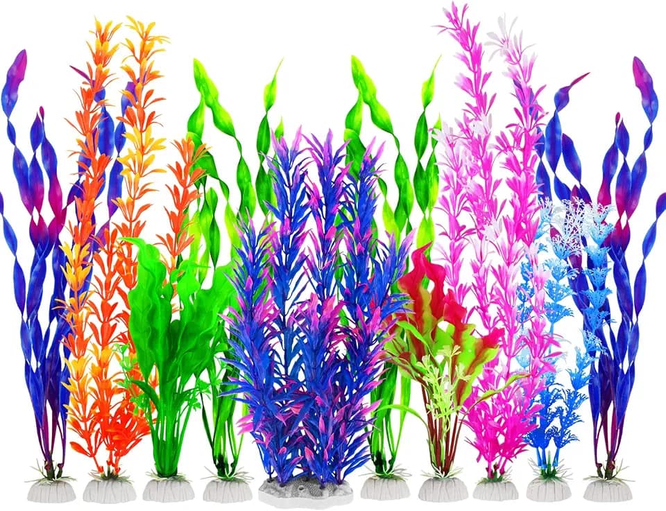 MyLifeUNIT Fish Tank Plants, 10 Pack Artificial Aquarium Plants for Decorations (Blue)