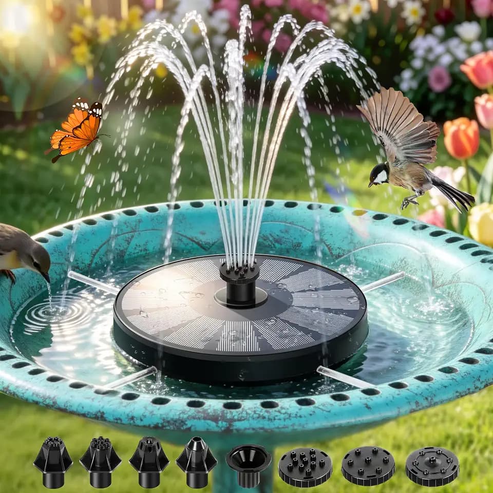 Solar Fountain for Bird Bath with Built-in Battery and Water Pump