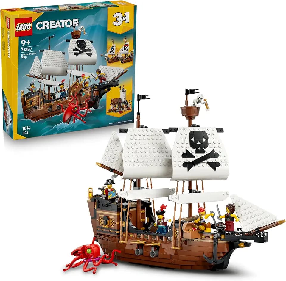 LEGO Creator Legendäres Piratenschiff Spielzeug - Modellbau mit 2 Bauoptionen - Burg oder 2 Zwillingsboote - Kinderzimmer Deko - Geburtstagsgeschenk für Jungen & Mädchen ab 9 Jahren - 31387