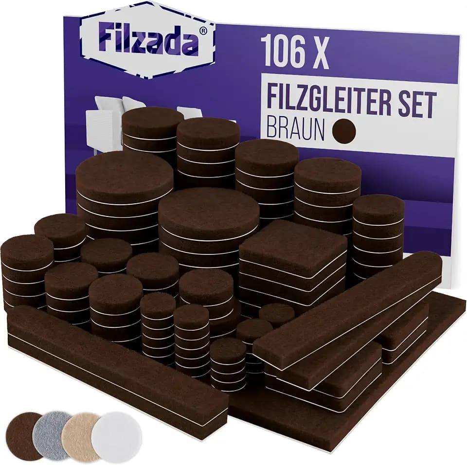Filzada® Filzgleiter Selbstklebend Set 106 Stück Braun - Möbelgleiter Filz
