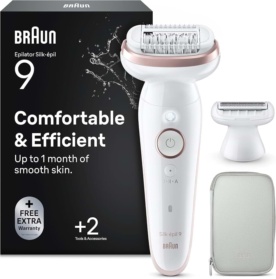 Braun Silk-épil 9 Epilierer Damen mit Schwenkbarem Kopf für Eine Einfache Haarentfernung, Wet&Dry, Langanhaltend Glatte Haut, Wasserdicht — Inkl. Rasieraufsatz und Trimmeraufsatz — 9-030, Weiß/Rosa