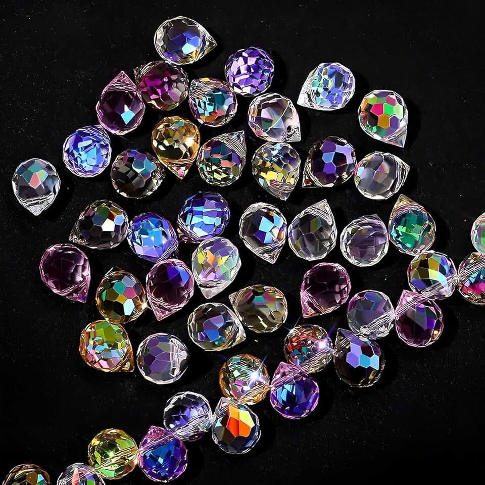 Glasperlen Zum Auffädeln, 50 Stück Tropfenform Kristalle Perlen Set, Glänzend Facettierte Edelstein Fädelperlen Basteln DIY schmuckherstellung Armbänder Handwerk Halskette Ohrring(8x10mm, Bunt)