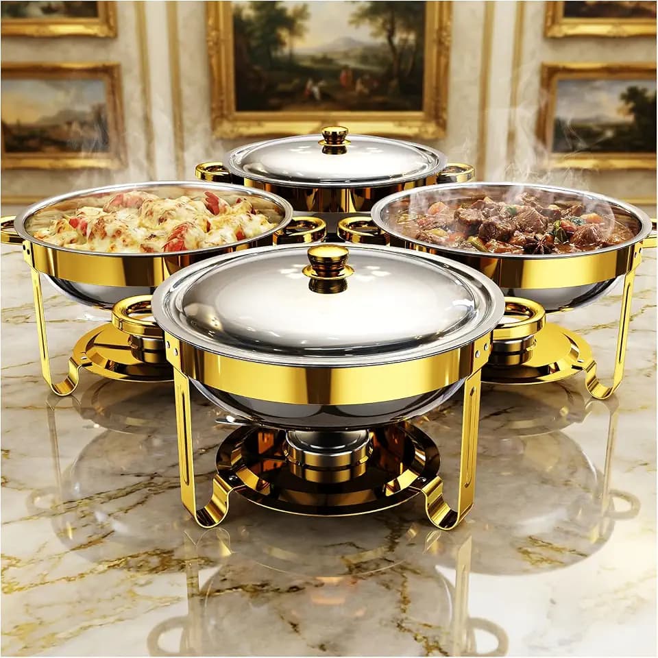 Chafing Dishes for Buffet 4 Pack,Round Stainless Steel Chafing Dish Set