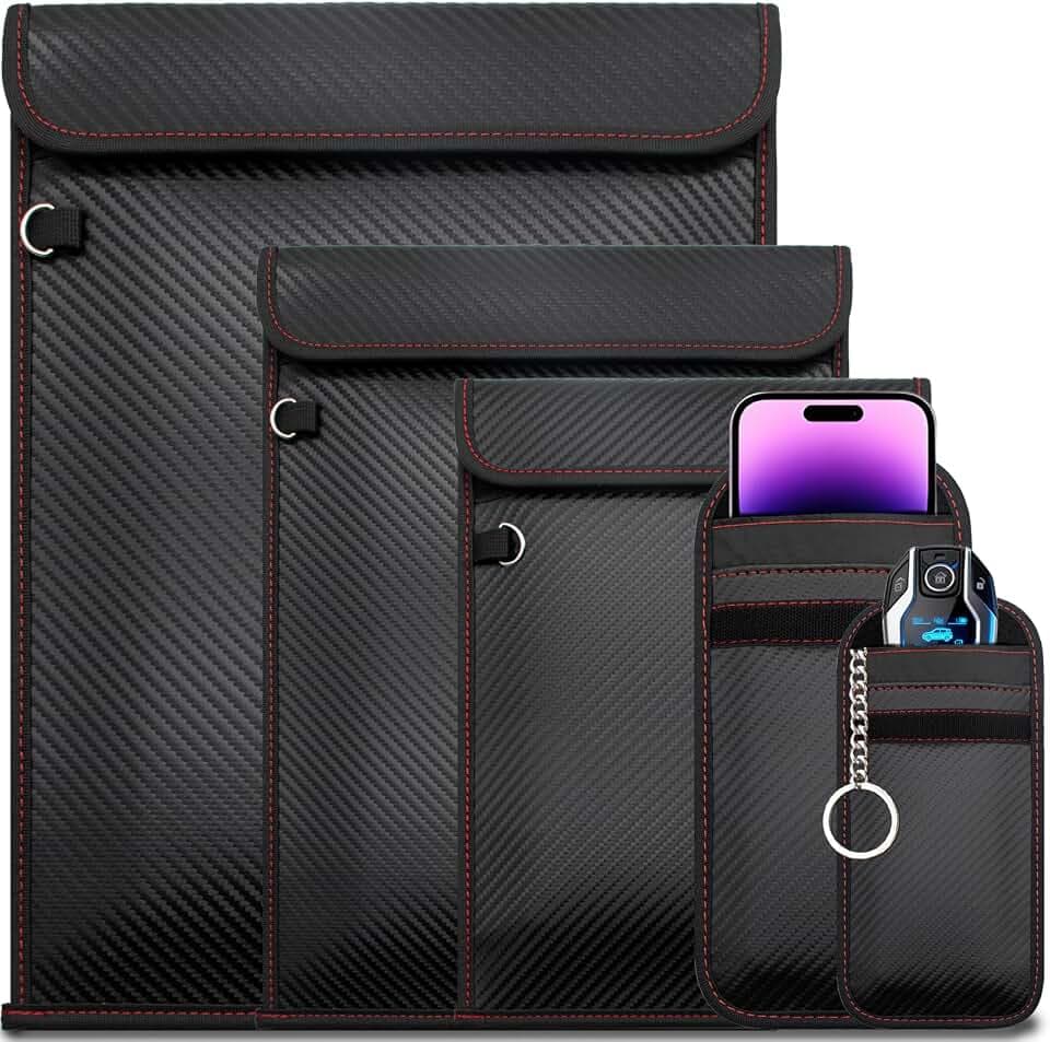 Faraday Bags 5 Pack, Anti-Tracking Faraday Bag for Phones & Car Keys & Tablets & Laptops, Water-Resistant EMP Bag, Data Security & Travel Protection