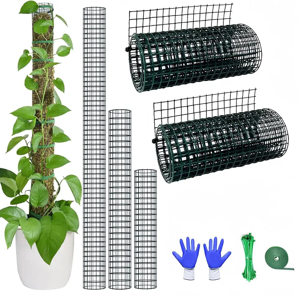 Moss Pole DIY Kit, 6.6ft Metal Moss Pole for Plants Monstera, 2Pcs 8.3in×3.3ft Steel Wire Mesh with Cable Zip Ties, Max Make 4Pcs 20" Sphagnum Moss Pole (6.6ft Wire Mesh Without Plier)