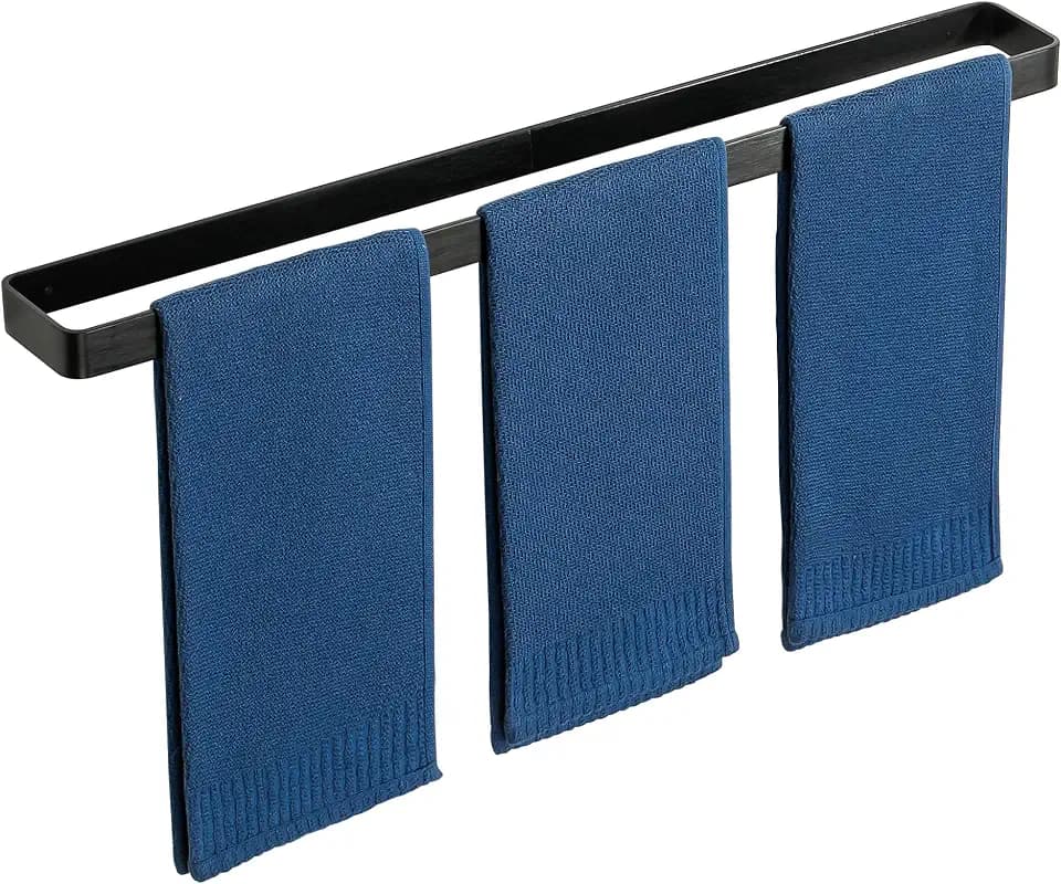 SAYAYO Handtuchhalter Ohne Bohren Schwarz Handtuchstange Ohne Bohren Selbstklebend Handtuchhalter Schwarz Wandmontage Aluminium Badetuchhalter für Badezimmer und Küche 70CM