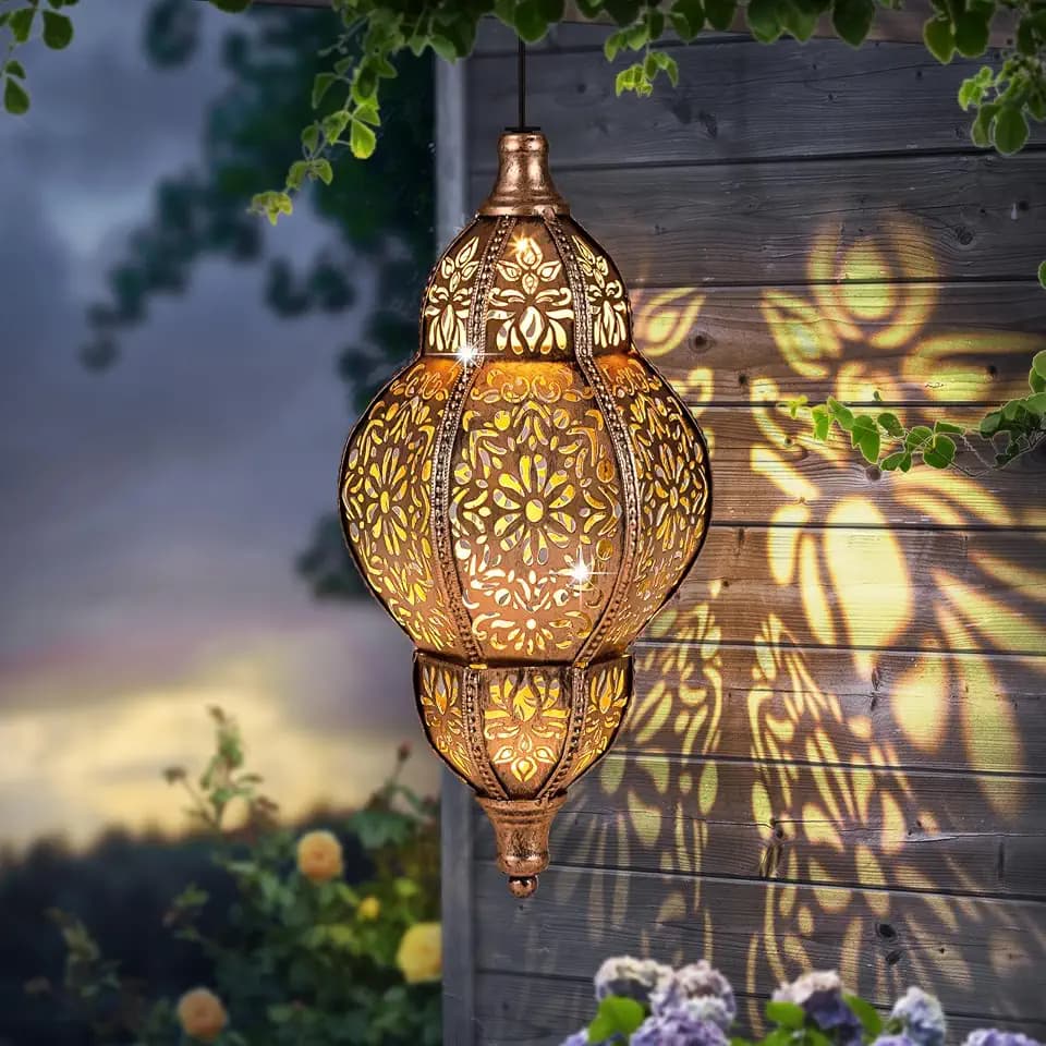 Solar Lantern Outdoor Waterproof, Hanging Garden Decor, Metal Moroccan Decorative Lights for Yard, Patio, Lawn, Porch, Unique Housewarming Gifts
