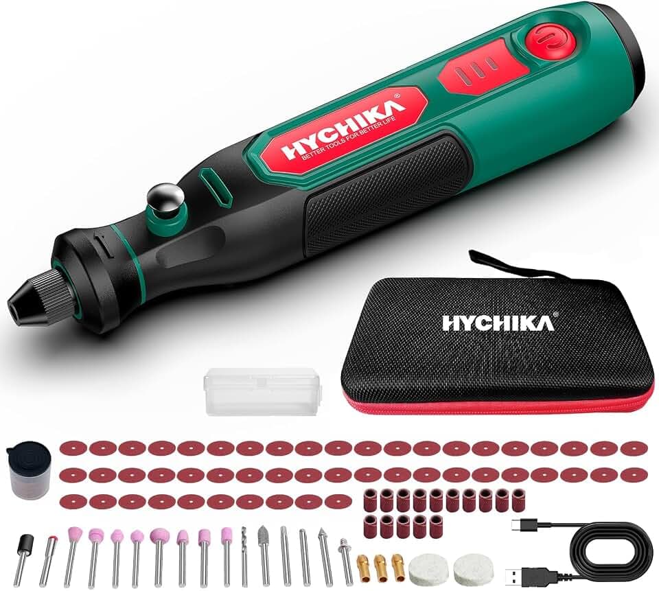 HYCHIKA 3,6V Akku Multifunktionswerkzeug Kit - 77-teiliges Zubehör für Bohren, Schleifen, Polieren, Gravieren，Mini Rotationswerkzeug mit regelbarer Geschwindigkeit und USB-C-Ladung.