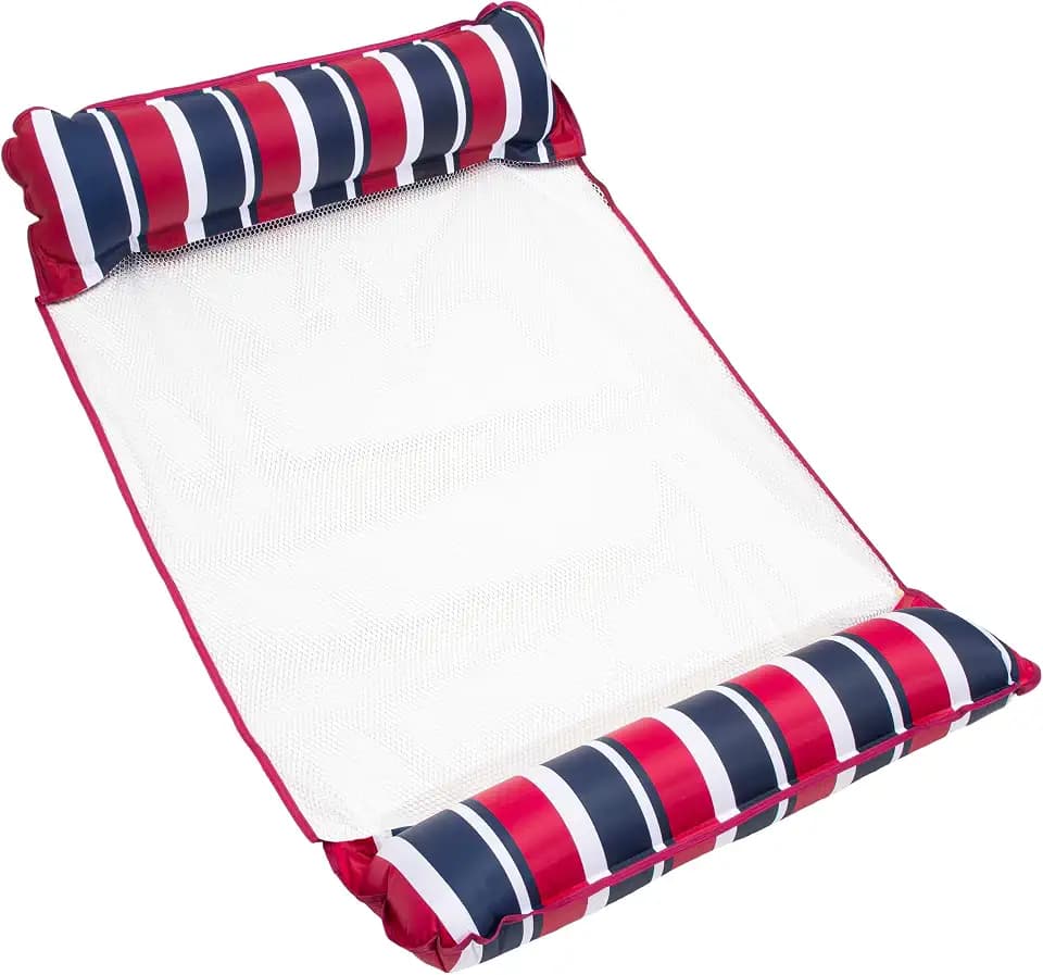 Aqua Original 4-in-1 Monterey Hammock XL Pool Float & Hammock - Multi-Purpose, Inflatable Pool Floats for Adults - Patented Thick, Non-Stick PVC Material – Navy/Burgundy Stripe