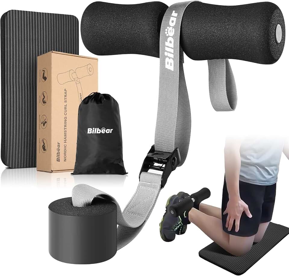 Verstellbarer nordischer Oberschenkelgurt mit Kniematte, tragbarer nordischer Gurt für Oberschenkelbeugen, Kniesehnendehnung, Crunch, Sit-Ups, Nordic Curl-Maschine zu Hause, hält 180 kg Stand