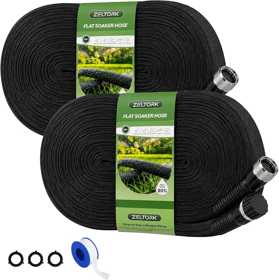 Flat Soaker Hose 100FT for Garden Beds, Drip Soaker Hose, 50FT x 2 Packs