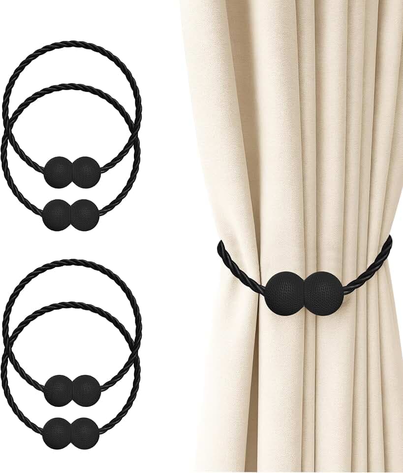 Hion Magnetische Vorhang Raffhalter Schwarz 4 Stück, Vorhang Raffhalter Schnallen Holdbacks Halter Haken Clip für Zuhause Schlafzimmer Büro Dekorativer Vorhang