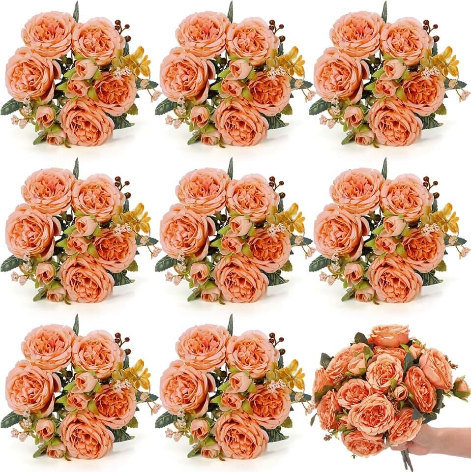 8 Bundles Artificial Peony Centerpiece Flowers,Orange